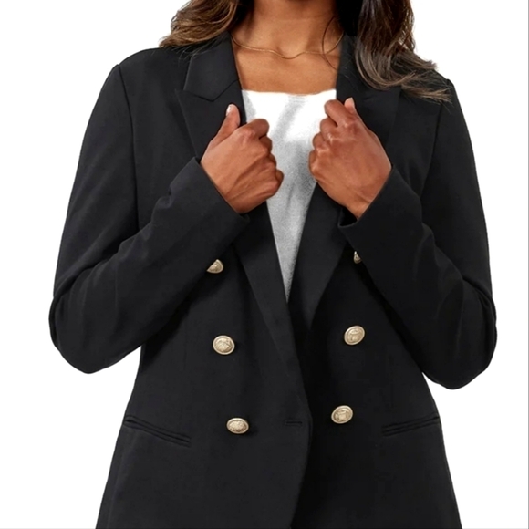 NEW! THALIAN Jilly Black Knit Double Breasted Blazer XS. - Picture 2 of 8